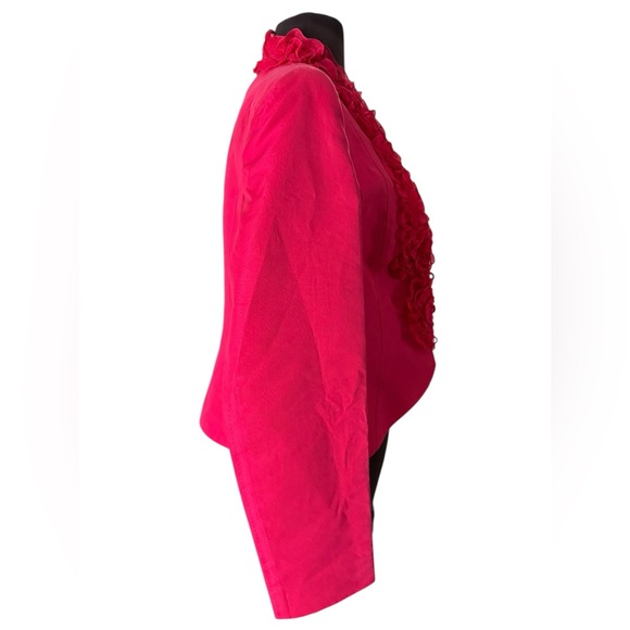 Escada Raspberry Pink Ruffle Front Blazer Silk Lined Jacket 40 US Size 10 - Picture 6 of 9
